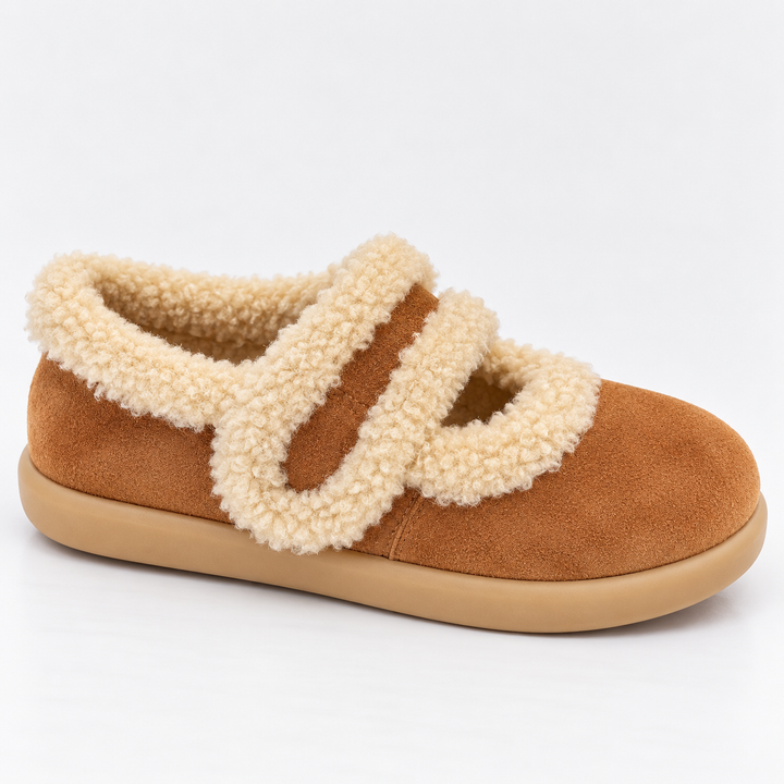 Natalie | Polished Fuzzy Trim Mary Jane Slippers