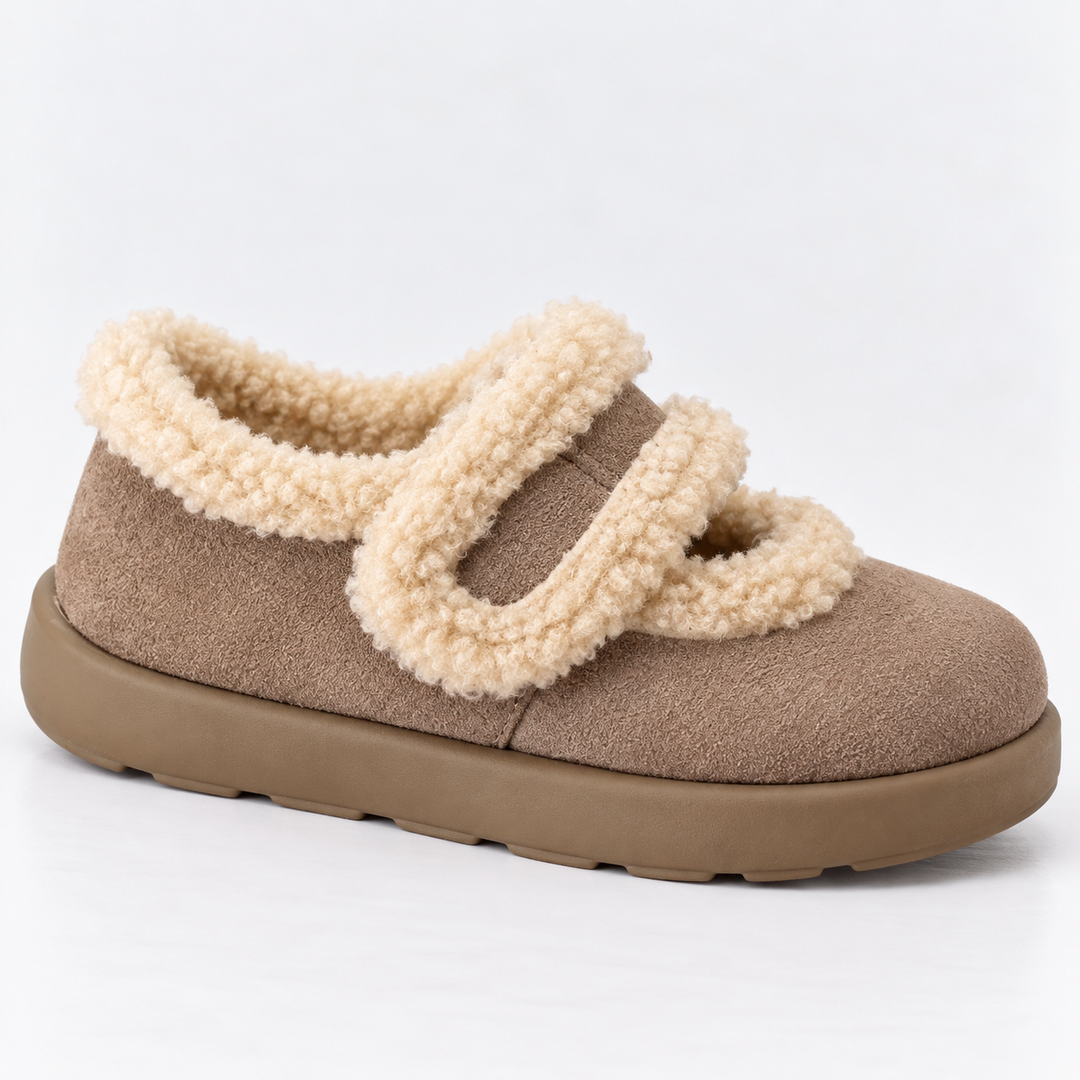 Natalie | Polished Fuzzy Trim Mary Jane Slippers