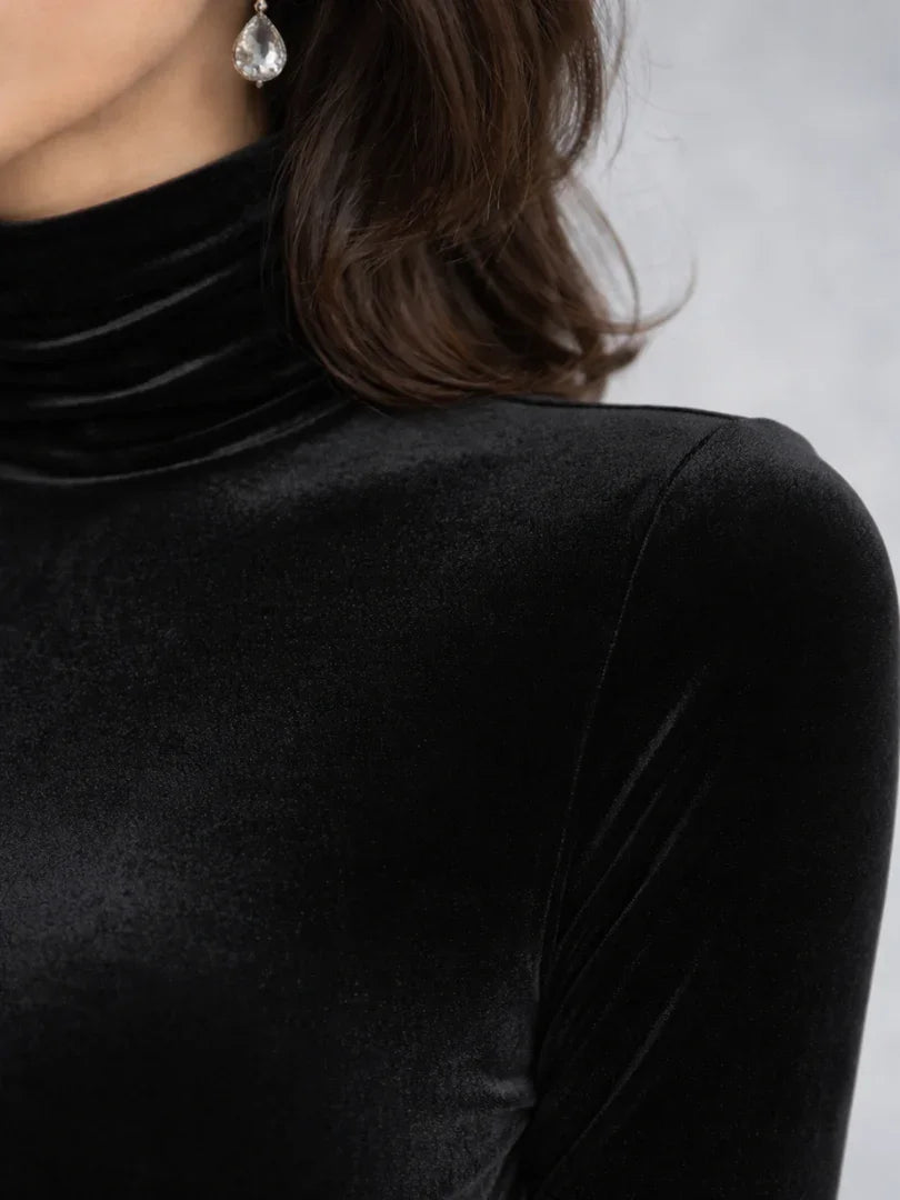 Natalie | Refined Ruched Turtleneck Midi Christmas Dress