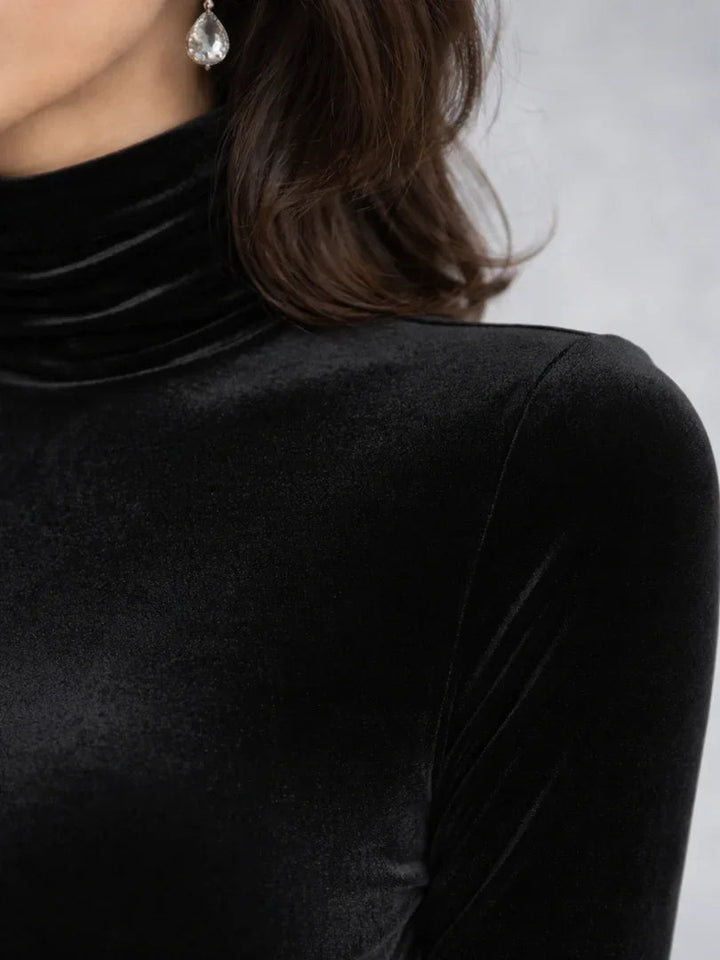 Natalie | Refined Ruched Turtleneck Midi Christmas Dress