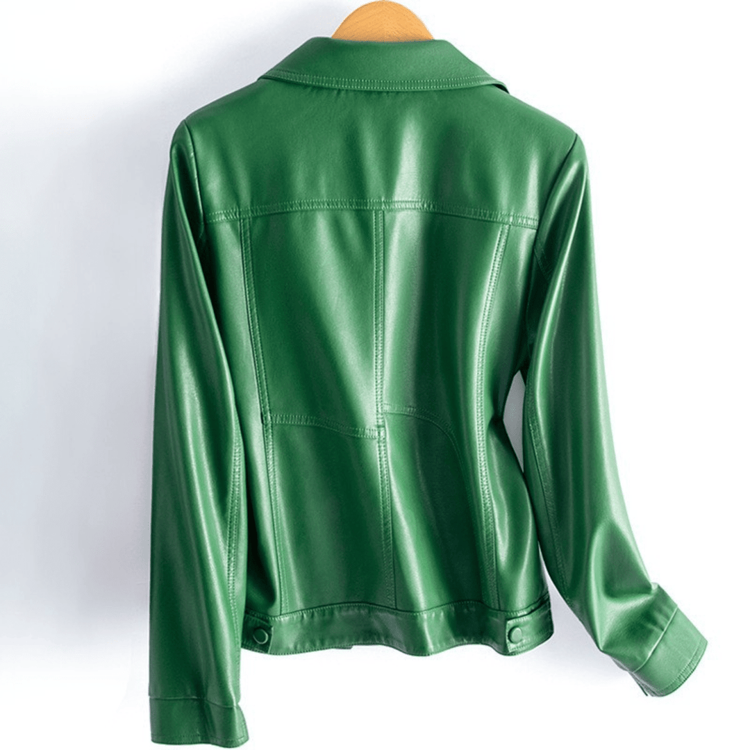 Natalie | Relaxed Collared Snap Front Leather Jacket