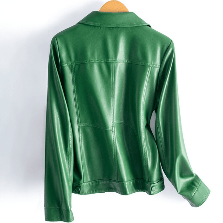 Natalie | Relaxed Collared Snap Front Leather Jacket