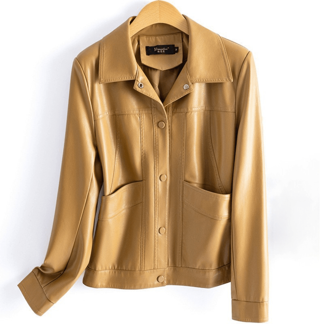 Natalie | Relaxed Collared Snap Front Leather Jacket