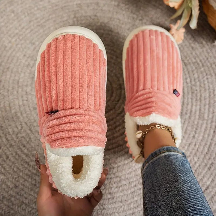 Nicole | Polished Ribbed Slip-On Slippers with Plush Lining