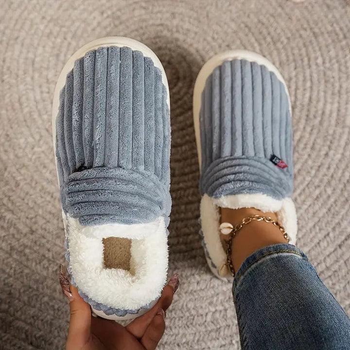 Nicole | Polished Ribbed Slip-On Slippers with Plush Lining