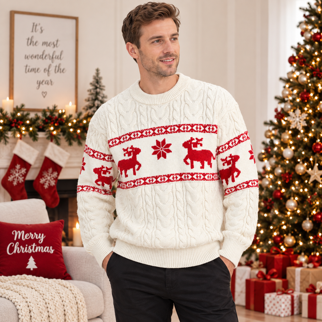 Noah | Timeless Reindeer Cable Knit Mens Christmas Sweater