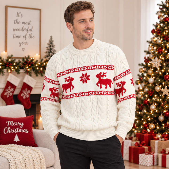 Noah | Timeless Reindeer Cable Knit Mens Christmas Sweater