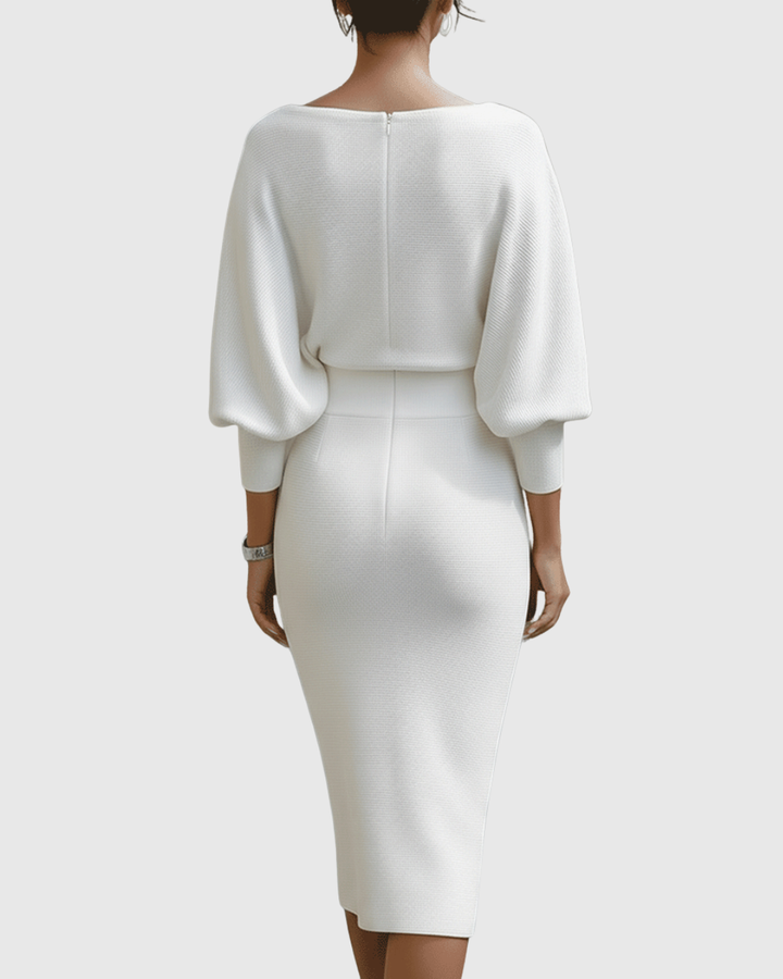 Olivia | Sophisticated Draped Cowl Neck Christmas Midi Dress
