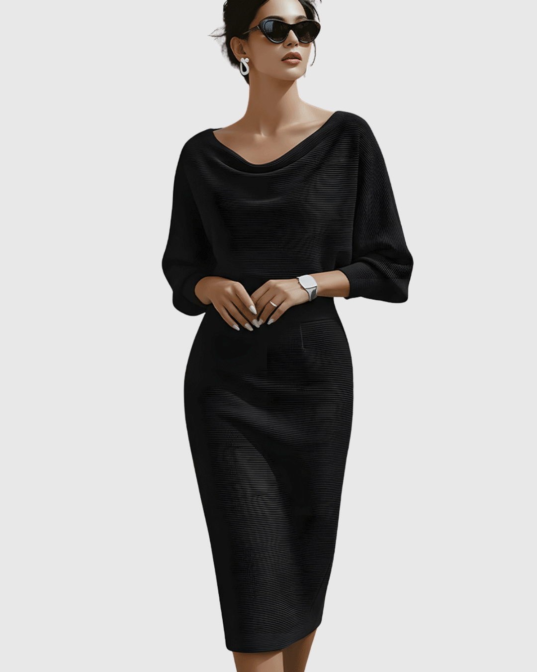 Olivia | Sophisticated Draped Cowl Neck Christmas Midi Dress