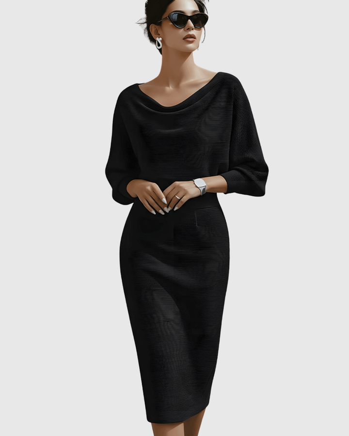 Olivia | Sophisticated Draped Cowl Neck Christmas Midi Dress