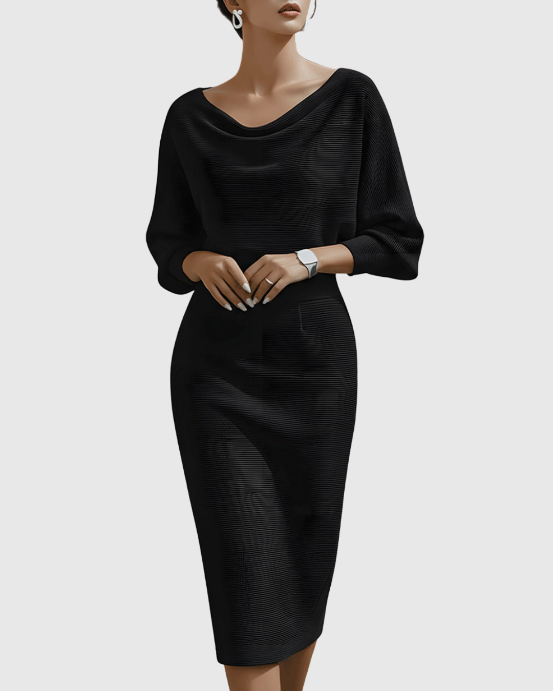Olivia | Sophisticated Draped Cowl Neck Christmas Midi Dress
