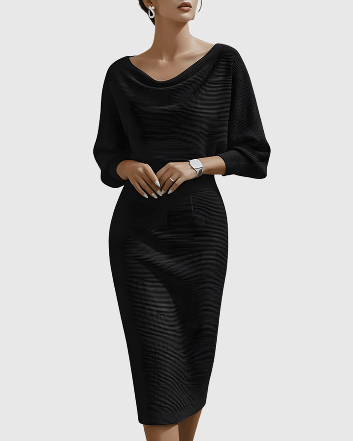 Olivia | Sophisticated Draped Cowl Neck Christmas Midi Dress