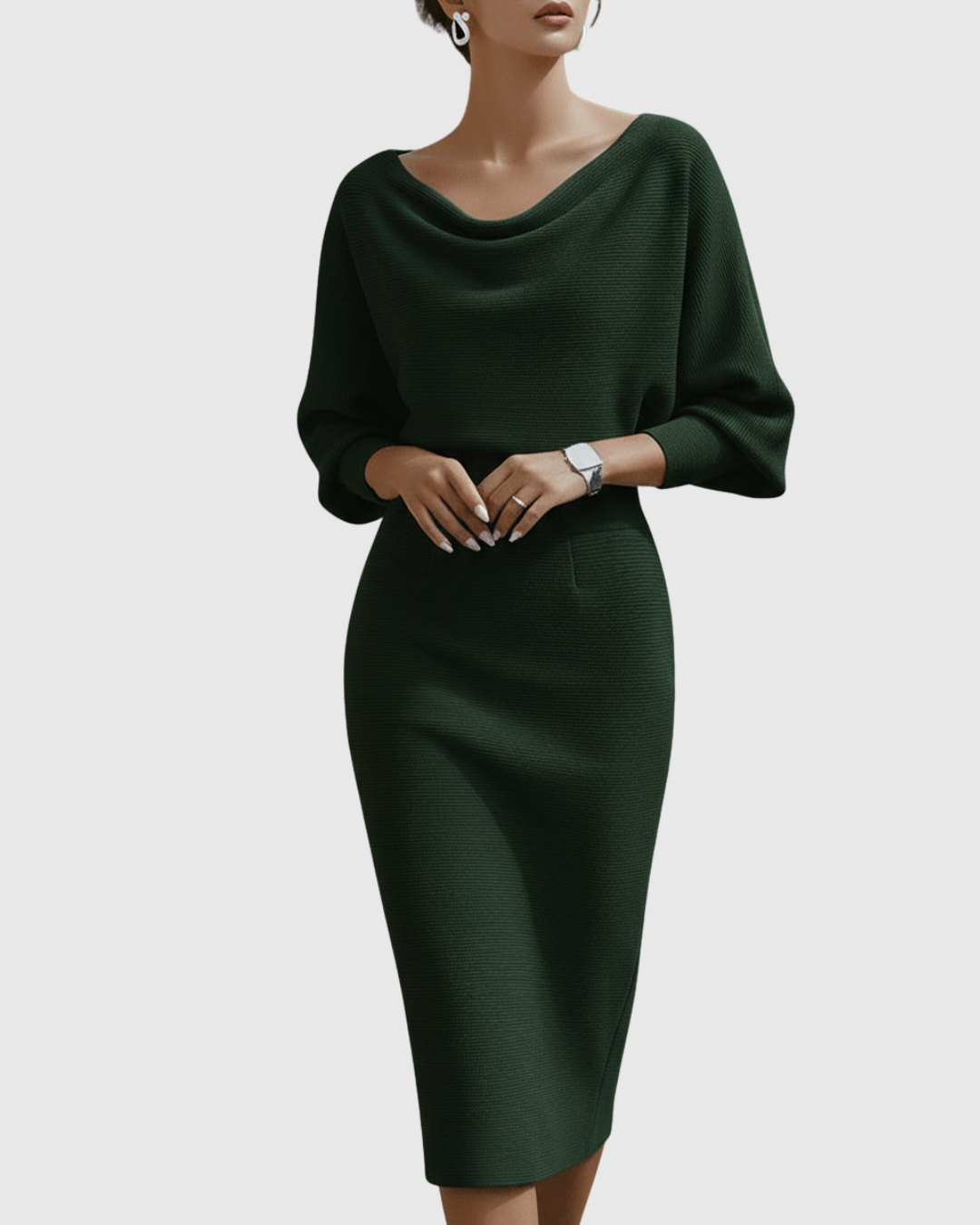 Olivia | Sophisticated Draped Cowl Neck Christmas Midi Dress