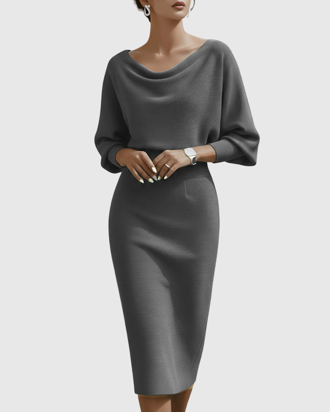 Olivia | Sophisticated Draped Cowl Neck Christmas Midi Dress