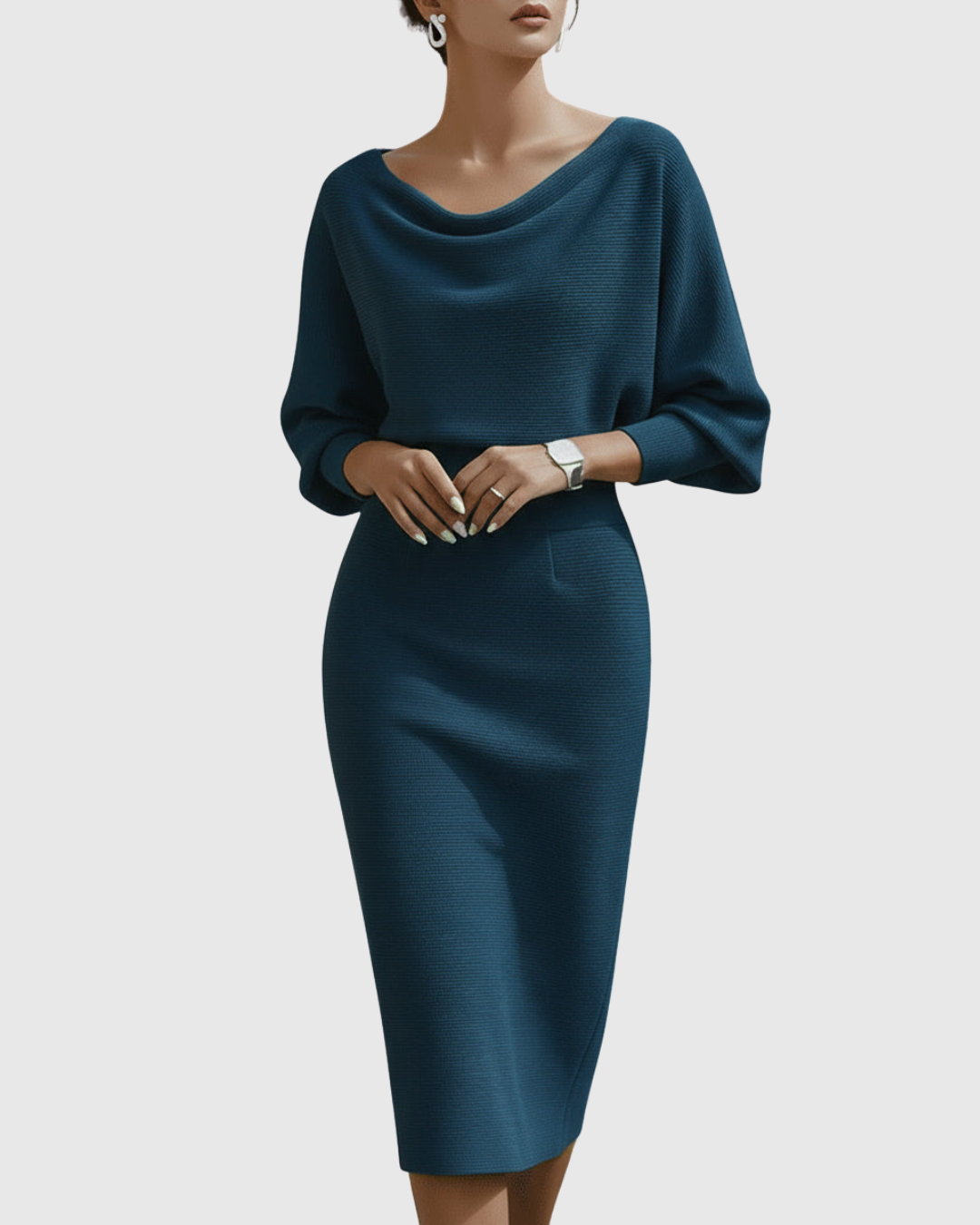Olivia | Sophisticated Draped Cowl Neck Christmas Midi Dress