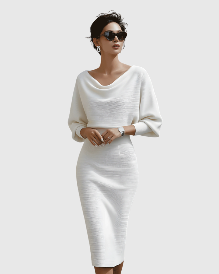 Olivia | Sophisticated Draped Cowl Neck Christmas Midi Dress