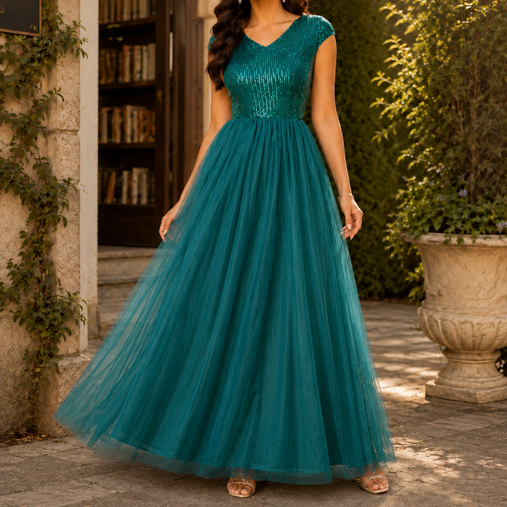 Pamela | Graceful Sequin Christmas Dress Maxi Gown