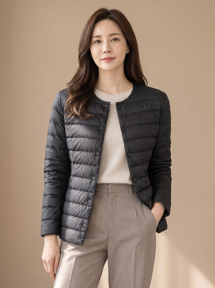 Pamela | Refined Collarless Lightweight Puffer Jacket