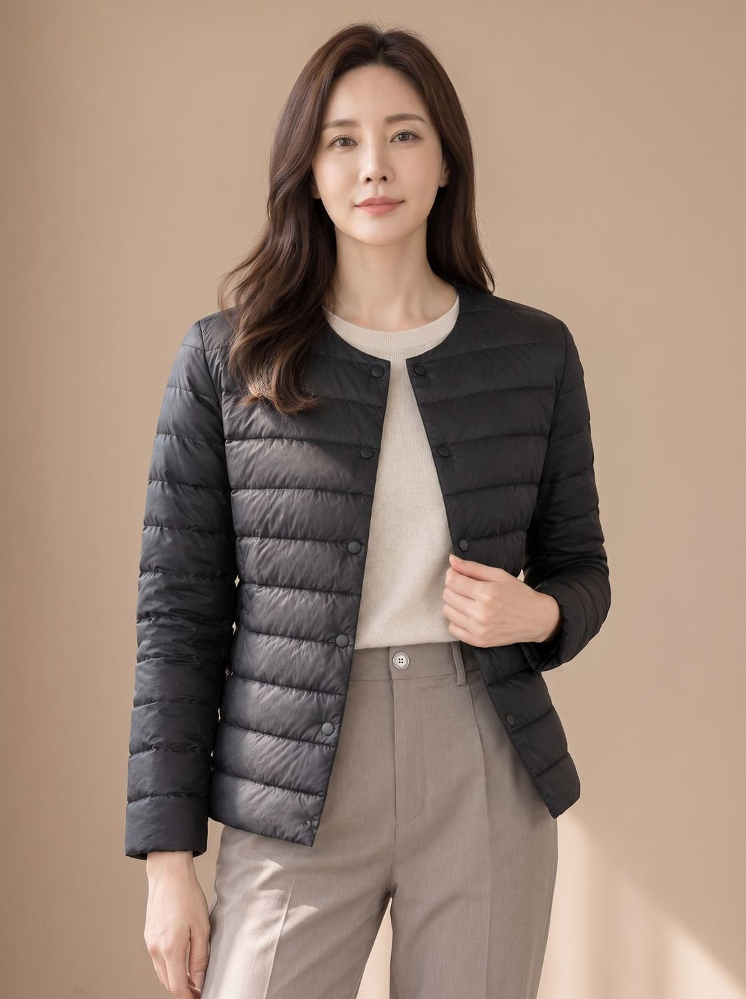 Pamela | Refined Collarless Lightweight Puffer Jacket