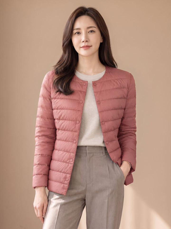 Pamela | Refined Collarless Lightweight Puffer Jacket