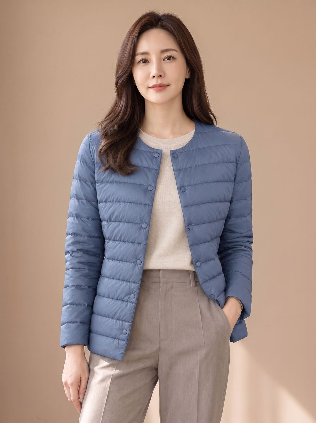 Pamela | Refined Collarless Lightweight Puffer Jacket