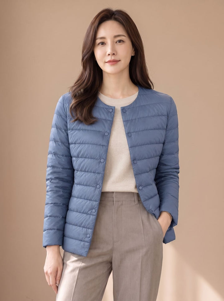 Pamela | Refined Collarless Lightweight Puffer Jacket