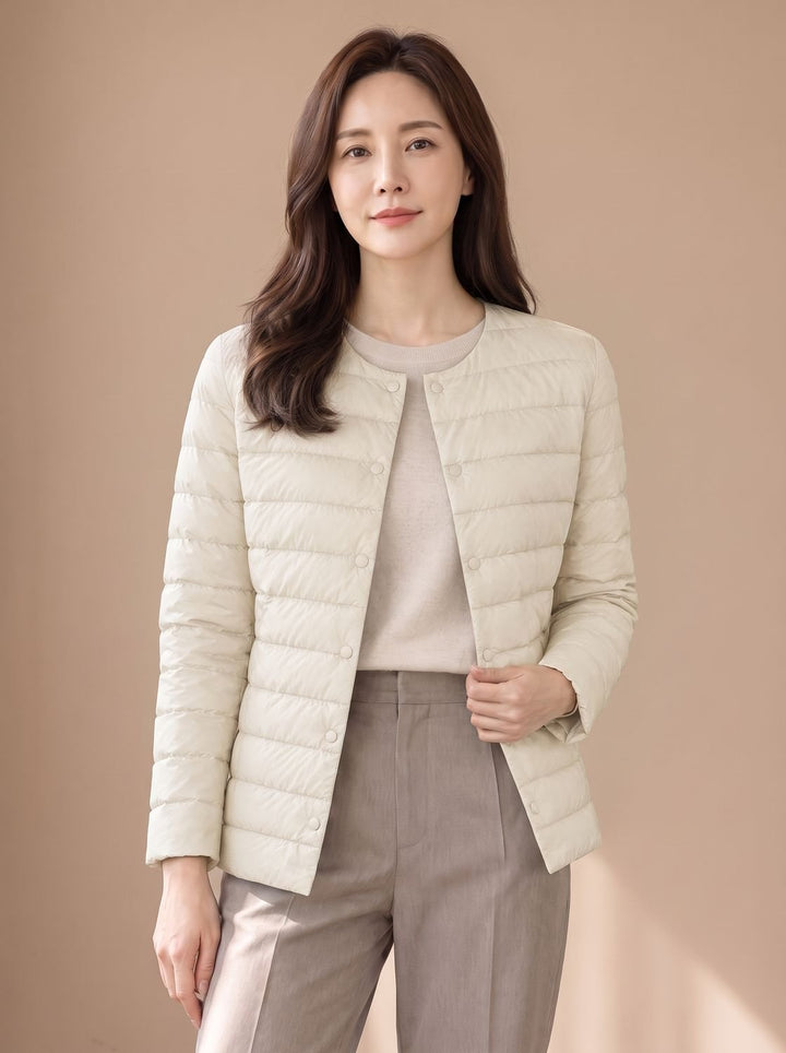 Pamela | Refined Collarless Lightweight Puffer Jacket