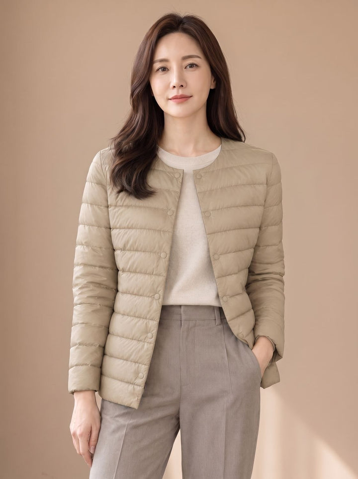 Pamela | Refined Collarless Lightweight Puffer Jacket