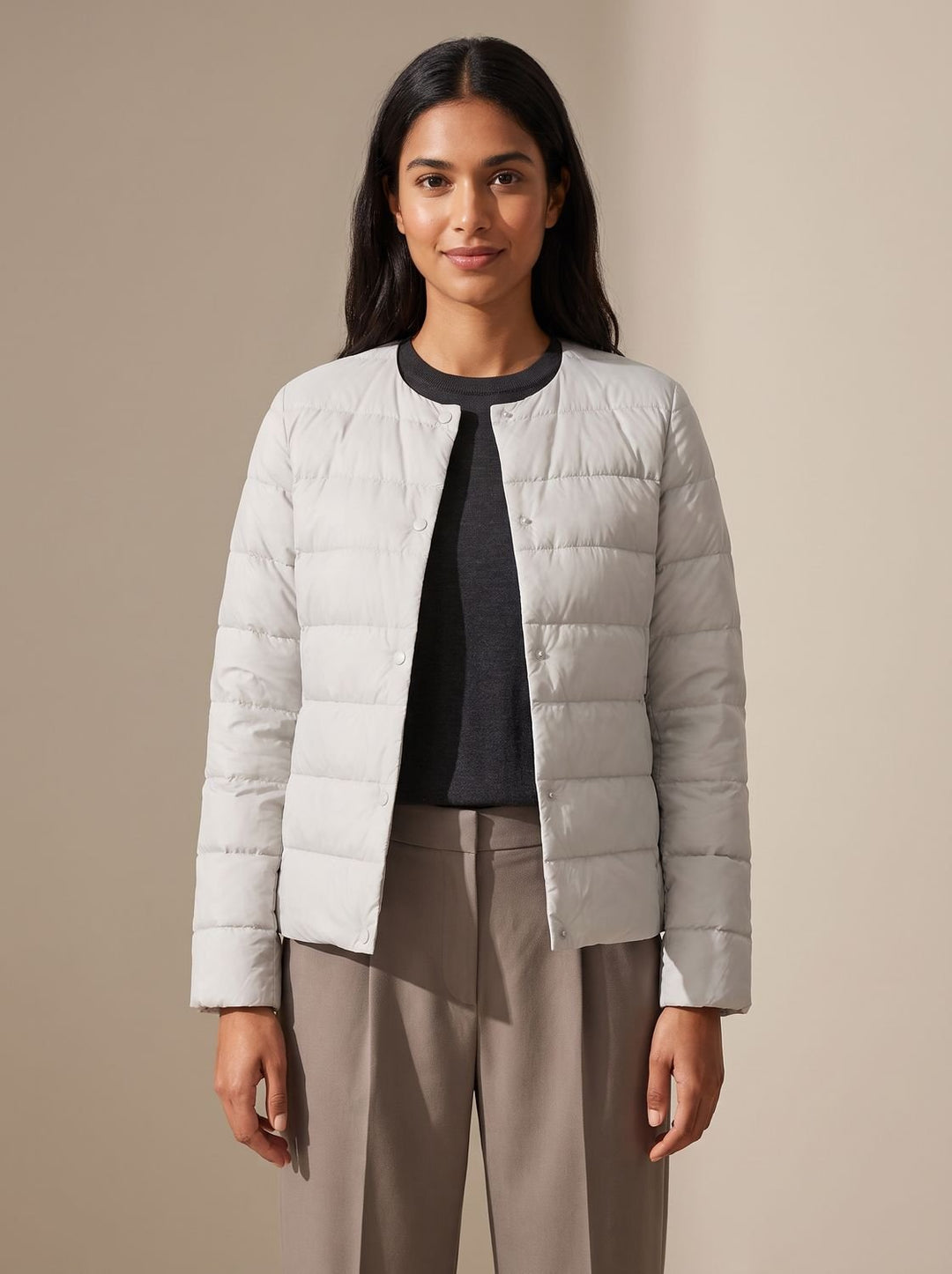 Pamela | Refined Collarless Lightweight Puffer Jacket