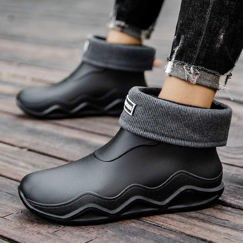 Pamela | Relaxed Slip-On Ankle Rain Boots with Knit Collar