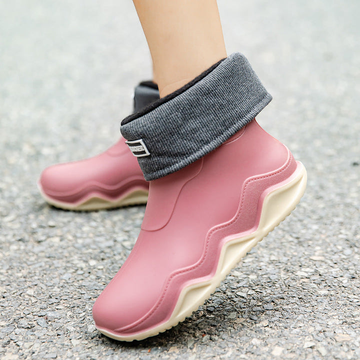 Pamela | Relaxed Slip-On Ankle Rain Boots with Knit Collar