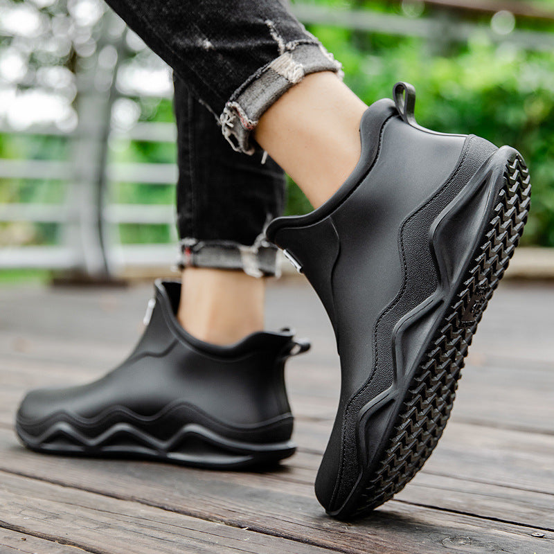 Pamela | Relaxed Slip-On Ankle Rain Boots with Knit Collar