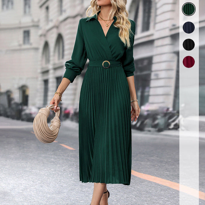 Pamela | Timeless Pleated Wrap Long Sleeve Midi Dress