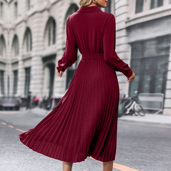 Pamela | Timeless Pleated Wrap Long Sleeve Midi Dress