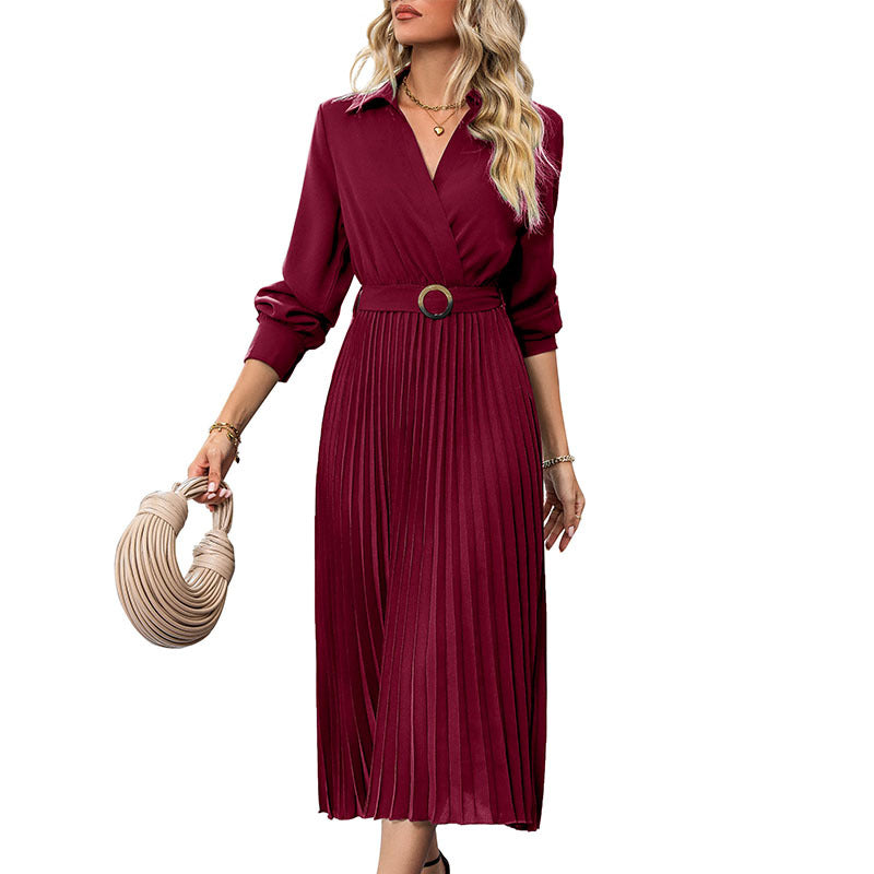Pamela | Timeless Pleated Wrap Long Sleeve Midi Dress