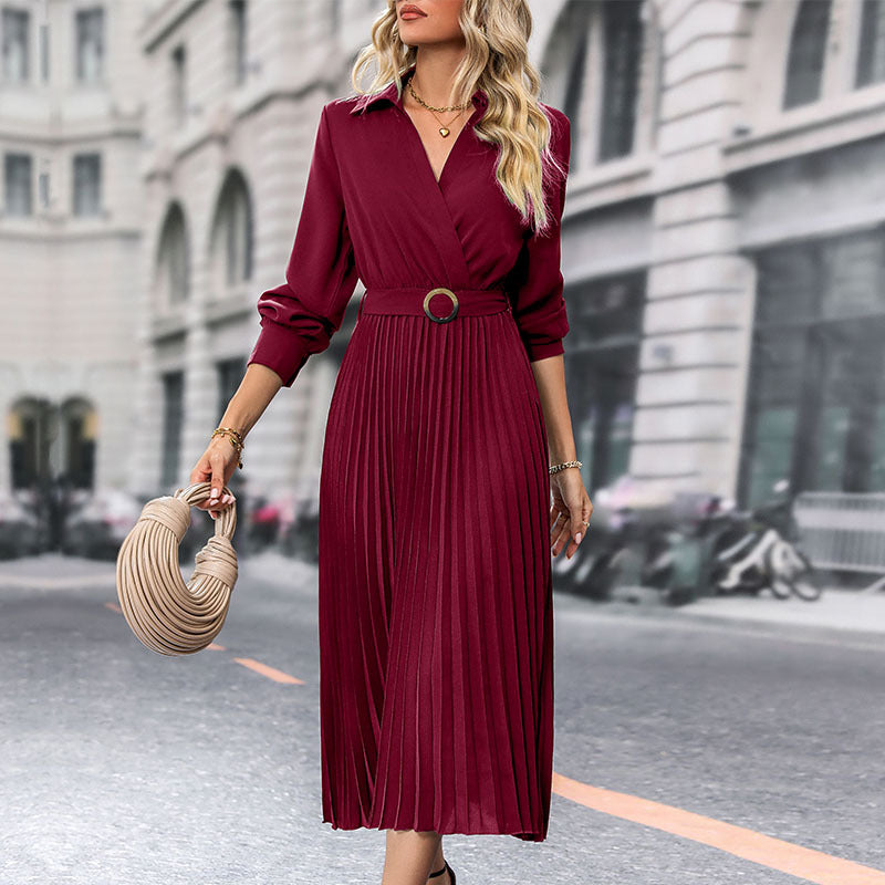 Pamela | Timeless Pleated Wrap Long Sleeve Midi Dress