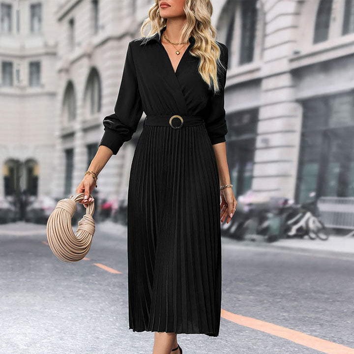 Pamela | Timeless Pleated Wrap Long Sleeve Midi Dress