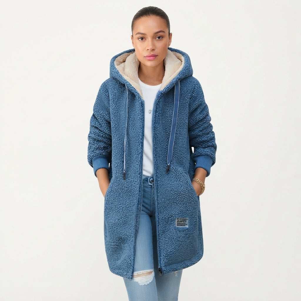 Patricia | Hooded Longline Zip-Up Sherpa Jacket Women