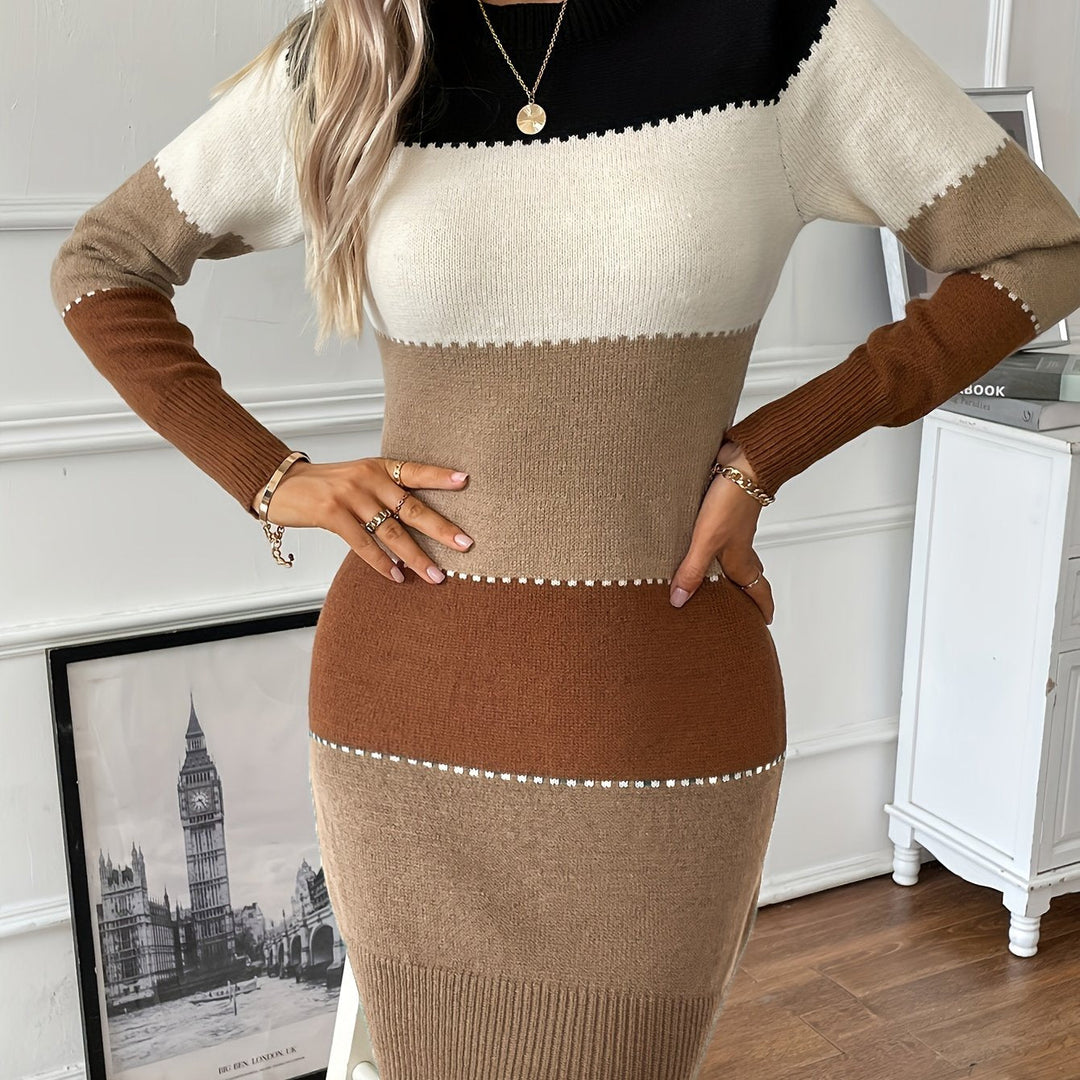 Patricia | Refined Colorblock Sweater Long Sleeve Midi Dress