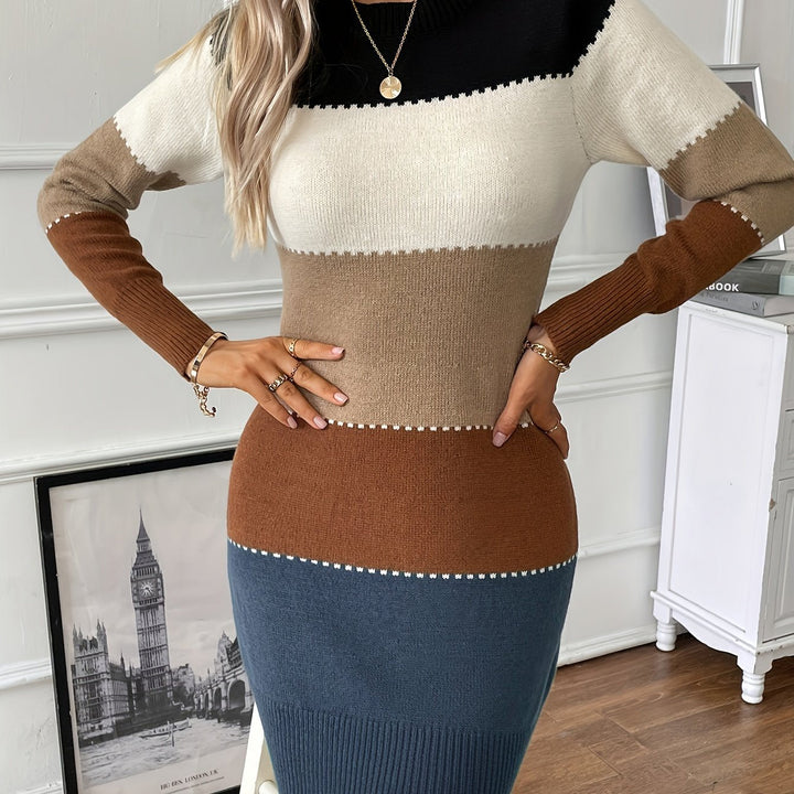 Patricia | Refined Colorblock Sweater Long Sleeve Midi Dress