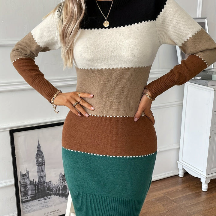 Patricia | Refined Colorblock Sweater Long Sleeve Midi Dress