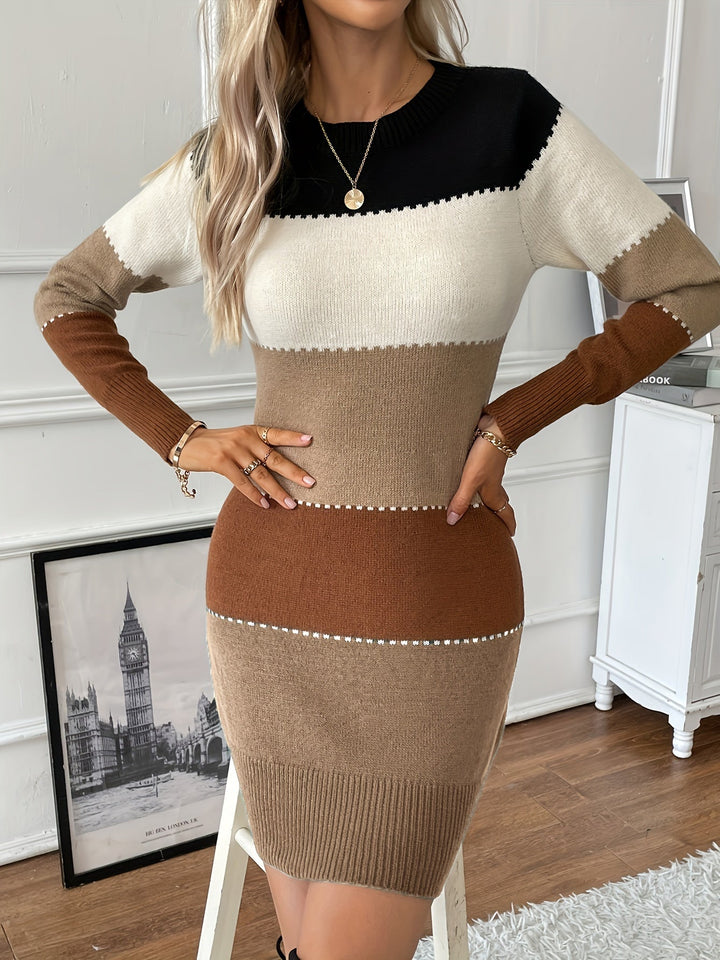 Patricia | Refined Colorblock Sweater Long Sleeve Midi Dress