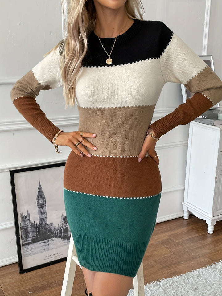 Patricia | Refined Colorblock Sweater Long Sleeve Midi Dress