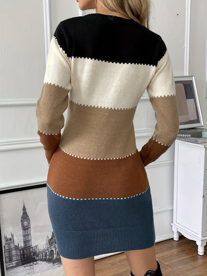 Patricia | Refined Colorblock Sweater Long Sleeve Midi Dress