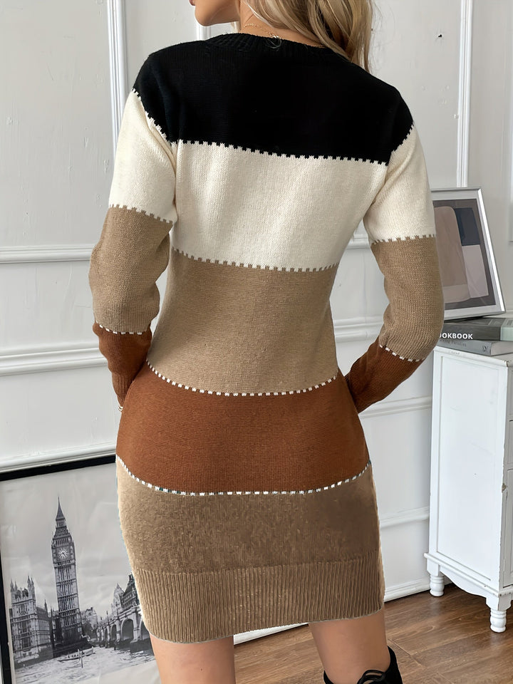 Patricia | Refined Colorblock Sweater Long Sleeve Midi Dress