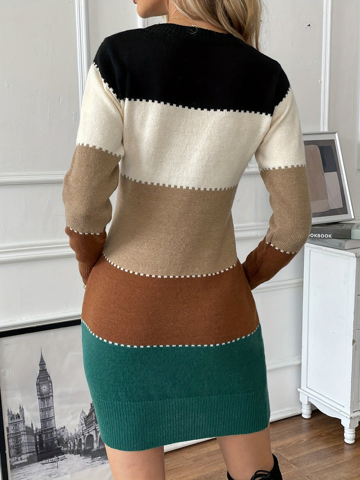 Patricia | Refined Colorblock Sweater Long Sleeve Midi Dress