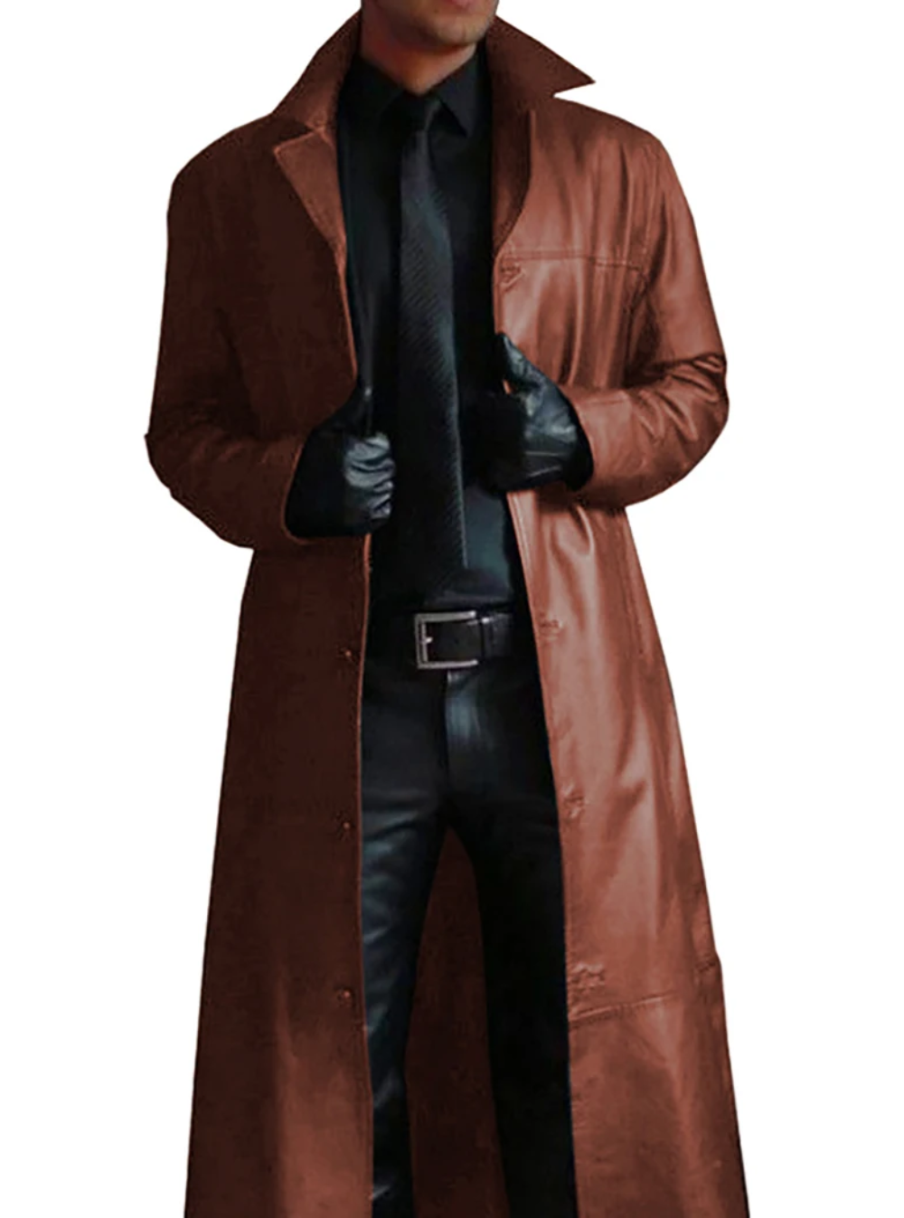 Patrick | Graceful Full-Length Notch Lapel Leather Jacket Trench Coat