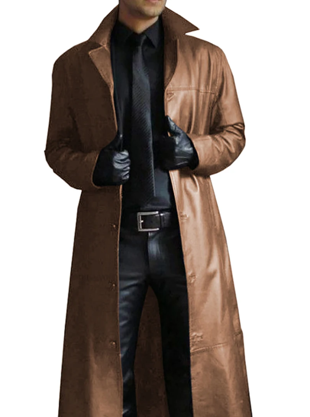 Patrick | Graceful Full-Length Notch Lapel Leather Jacket Trench Coat
