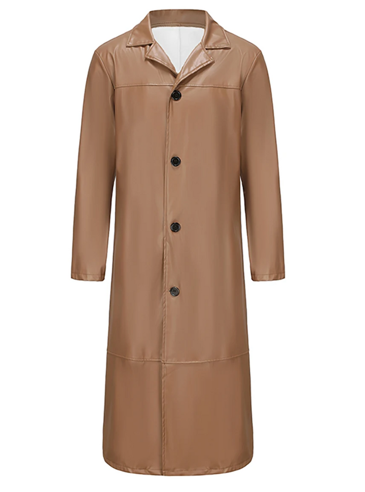 Patrick | Graceful Full-Length Notch Lapel Leather Jacket Trench Coat