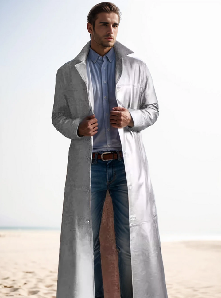 Patrick | Graceful Full-Length Notch Lapel Leather Jacket Trench Coat